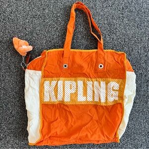 Kipling Orange and White Sporty Tote Bag